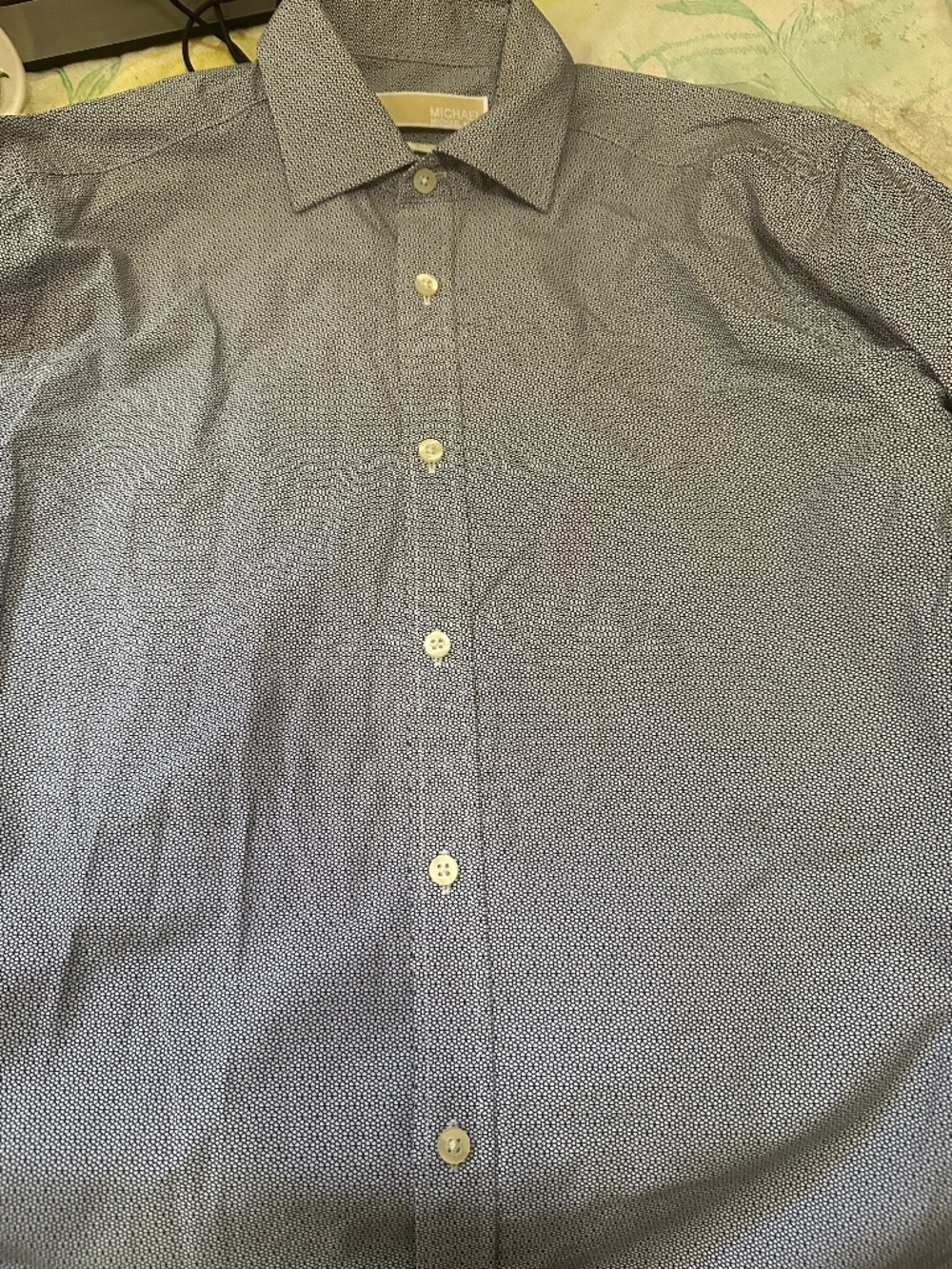 Michael Kors Men's Blue White Geometric Design Dress Shirt Size 15.5 32/33 Slim